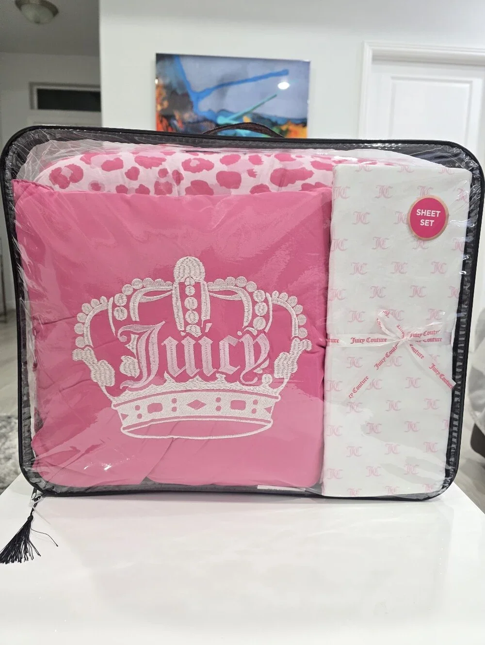 Juicy Couture QUEEN Pink Leopard 8 Piece Comforter Set New